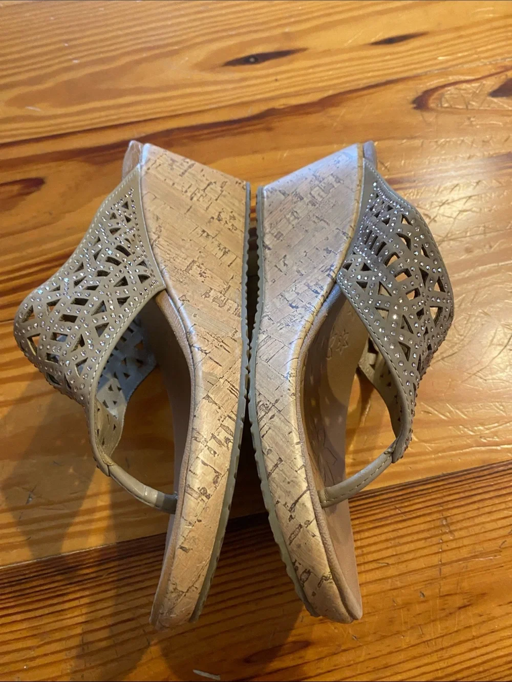 Skechers Taupe Laser-Cut Thong Sandals with Cushioned Footbed